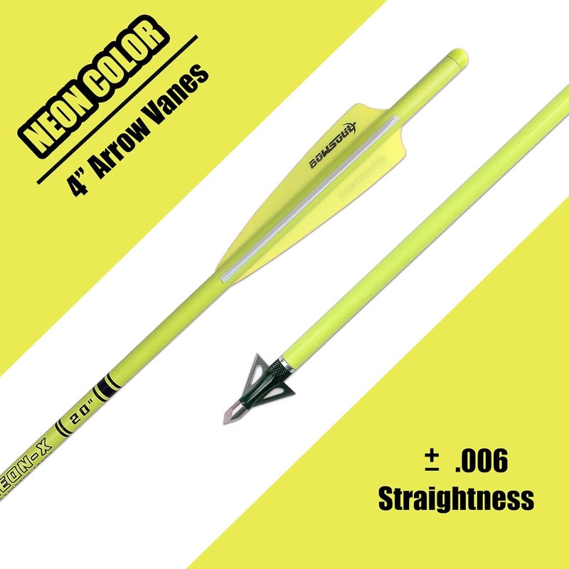BOWSOUL Crossbow Bolts 20inch Fluorescence Color Carbon Crossbow Hunting Arrows with 4" Vanes and Replaced Arrowhead(12 Pack) - Image 2